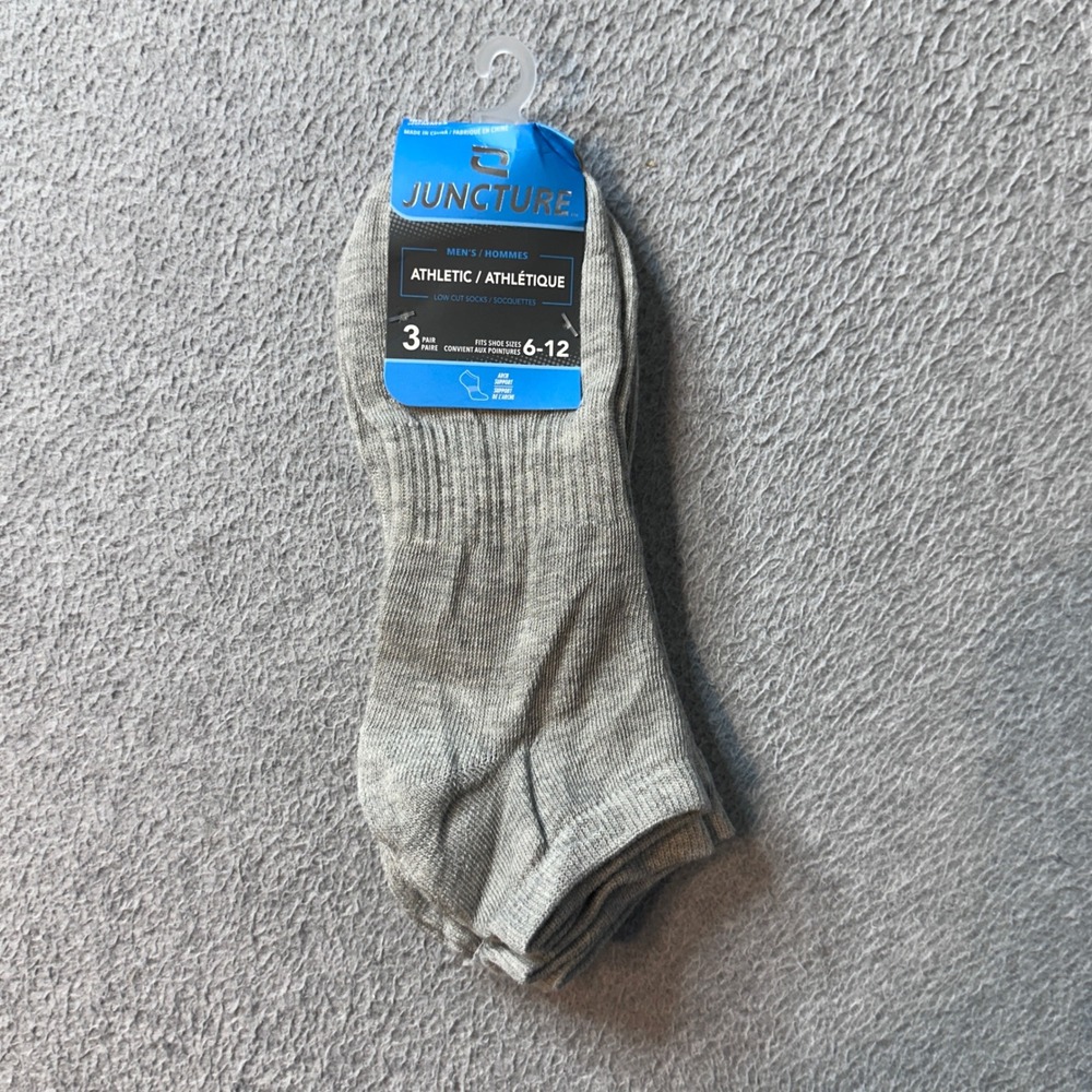 Juncture Socks Mens 6-12 Gray Athletic Low Cut 3 Pair Pack‎ Arch Support Heather